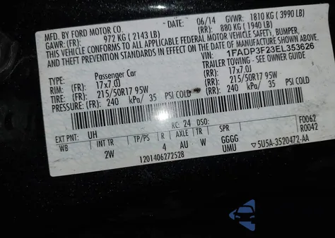 2014 Ford Focus Se from USA, damaged, VIN 1FADP3F23EL353626
